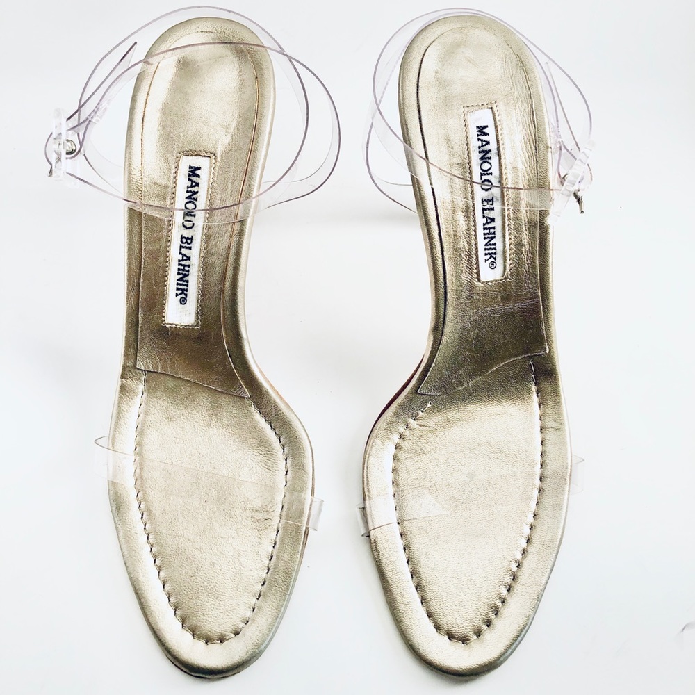 Manolo Blahnik Pewter Sandals with Clear Straps - Picture 2 of 16